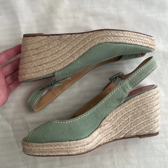 Christian Louboutin Fabric Wedge Espadrille Heels Light Sage Green size 41