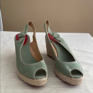 Christian Louboutin Fabric Wedge Espadrille Heels Light Sage Green size 41