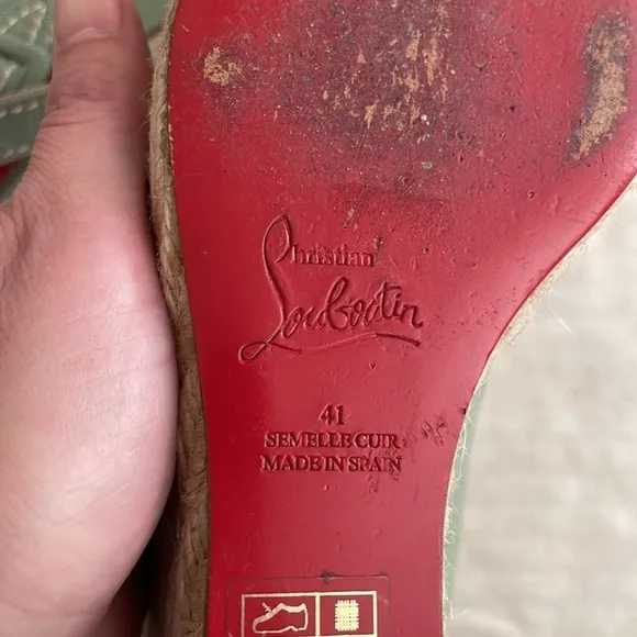 Christian Louboutin Fabric Wedge Espadrille Heels Light Sage Green size 41