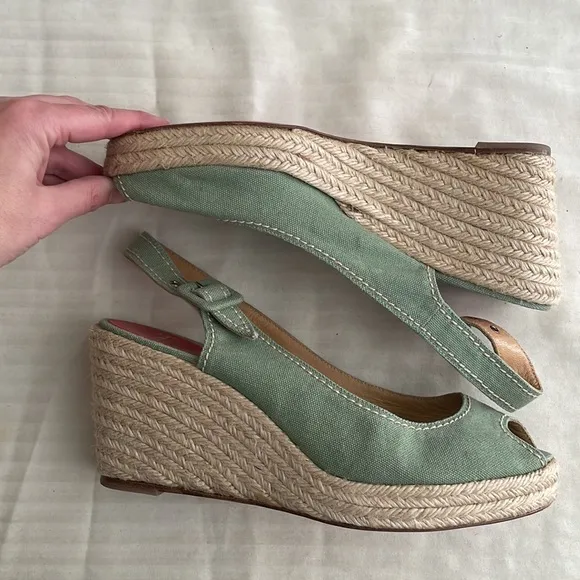 Christian Louboutin Fabric Wedge Espadrille Heels Light Sage Green size 41