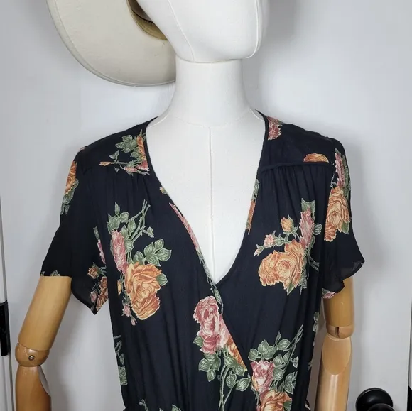 Christy Dawn Black Floral Spring Dress Size XL