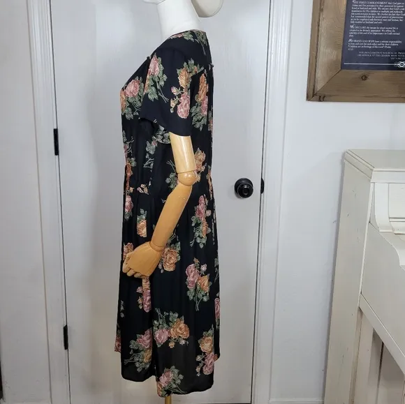 Christy Dawn Black Floral Spring Dress Size XL