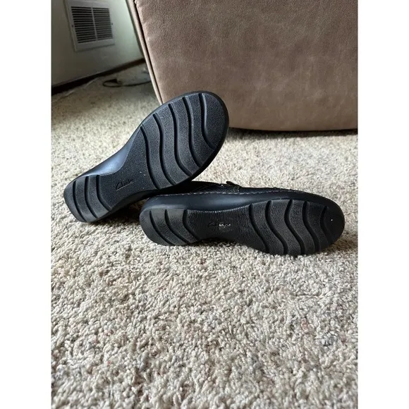 Clarks Collection Leather Slip On Loafers Comfort Casual Shoes Black‎ size 10