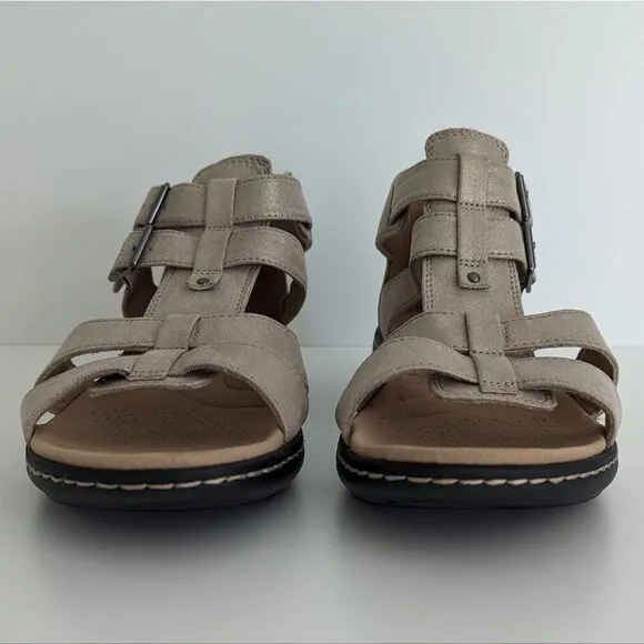 Clarks Metallic Tan Strappy Buckle Faux Leather Sandals Women's 9.5