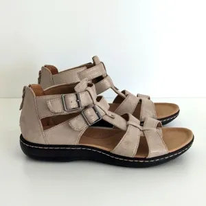 Clarks Metallic Tan Strappy Buckle Faux Leather Sandals Women's 9.5