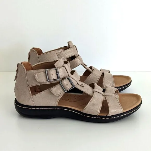 Clarks Metallic Tan Strappy Buckle Faux Leather Sandals Women's 9.5