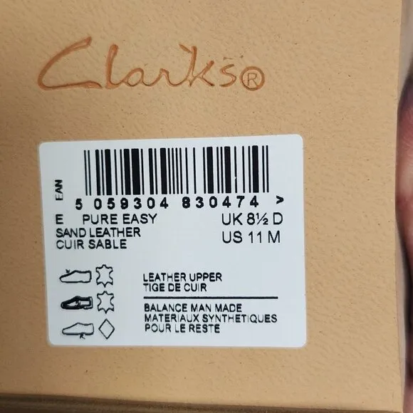 Clarks New Pure Easy Sand Leather Slip On Loafers Size 11M
