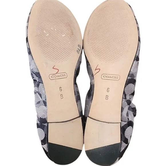 COACH Aly Scrunchy Ballet Flats 6 Signature C Logo Jacquard Gray Silver