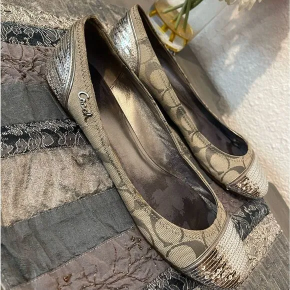 Coach Ballet sequined silver and tan sz 8.5B