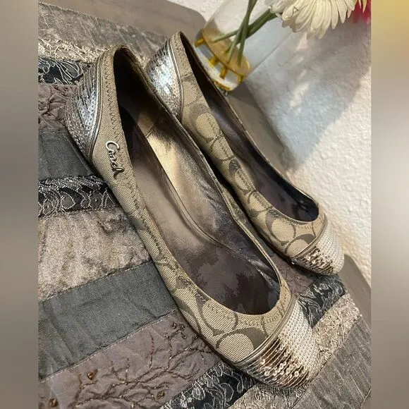Coach Ballet sequined silver and tan sz 8.5B
