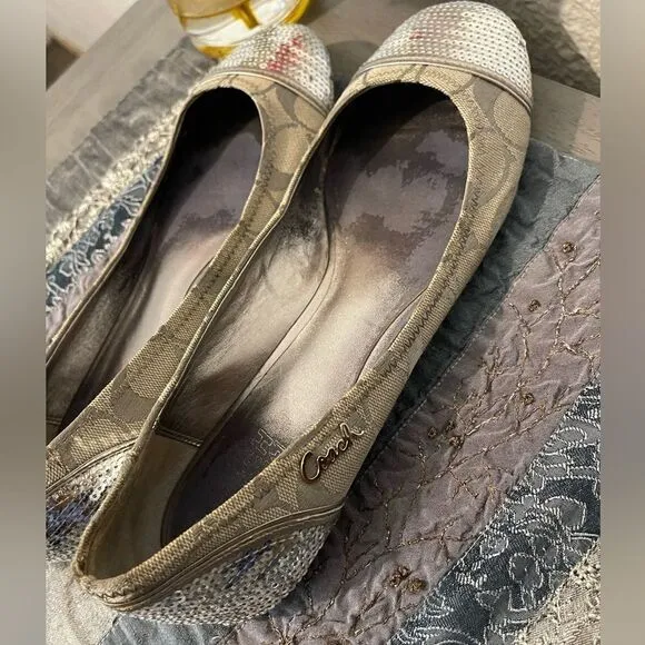 Coach Ballet sequined silver and tan sz 8.5B