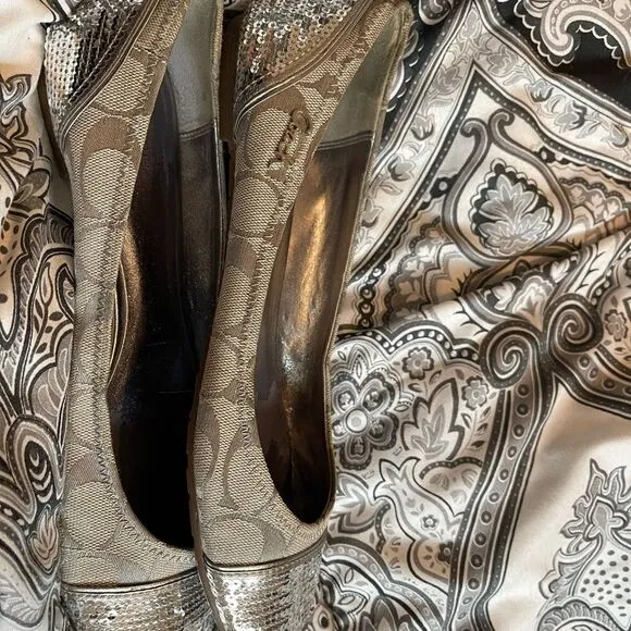 Coach Ballet sequined silver and tan sz 8.5B