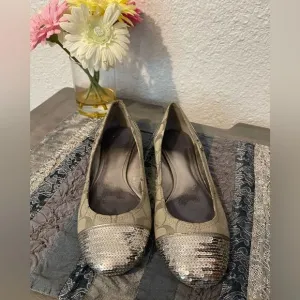 Coach Ballet sequined silver and tan sz 8.5B