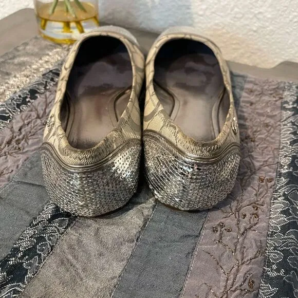 Coach Ballet sequined silver and tan sz 8.5B