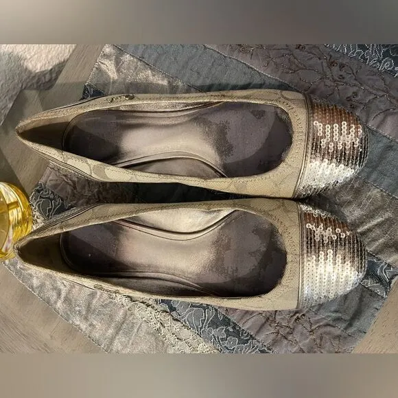 Coach Ballet sequined silver and tan sz 8.5B