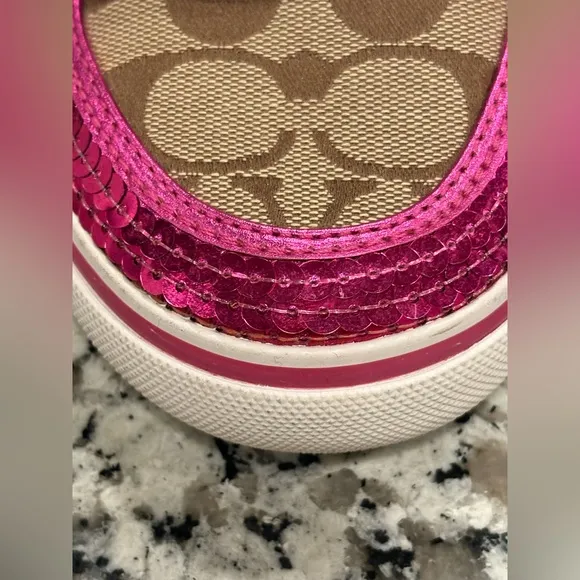 Coach High Top Sneakers Women's size 8 Pink Sequin Monogram Coach New