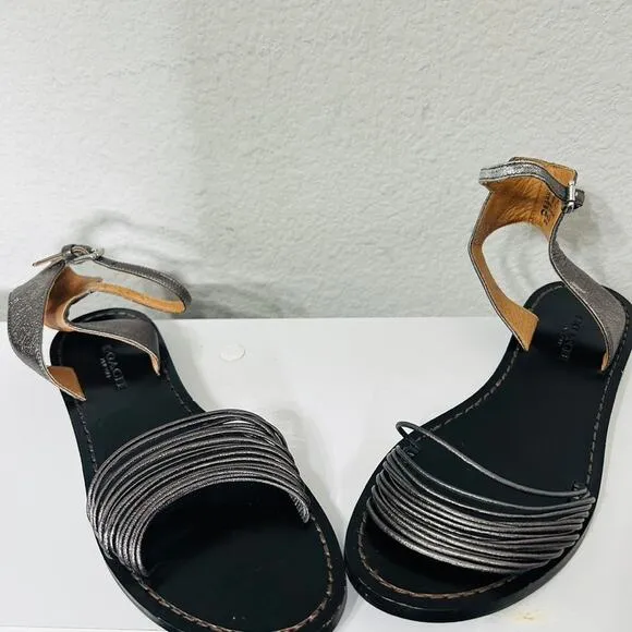 Coach Melynda Pewter Leather Cage Strappy Gladiator Adjacent Sandals Size 6