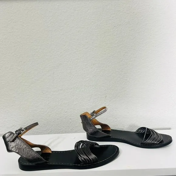 Coach Melynda Pewter Leather Cage Strappy Gladiator Adjacent Sandals Size 6
