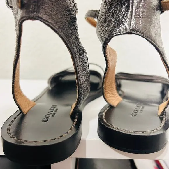 Coach Melynda Pewter Leather Cage Strappy Gladiator Adjacent Sandals Size 6