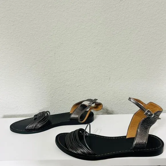 Coach Melynda Pewter Leather Cage Strappy Gladiator Adjacent Sandals Size 6