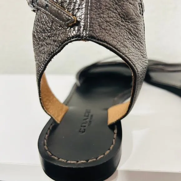 Coach Melynda Pewter Leather Cage Strappy Gladiator Adjacent Sandals Size 6