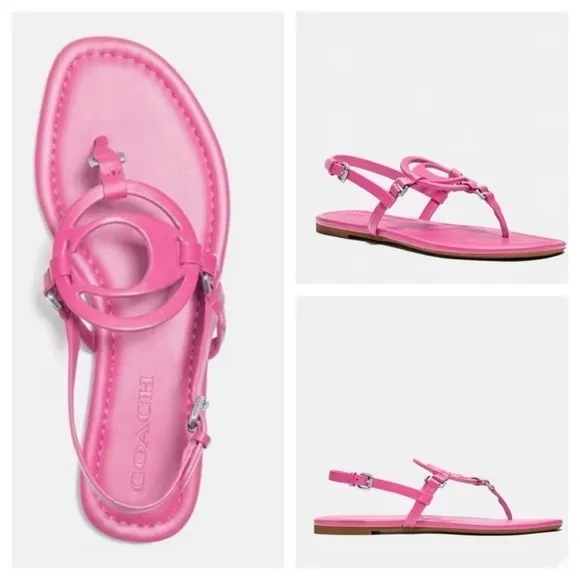 COACHJeri Leather T-strap Flat Sandals Pink Leather size 6 B