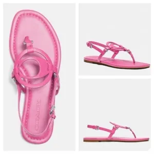 COACHJeri Leather T-strap Flat Sandals Pink Leather size 6 B