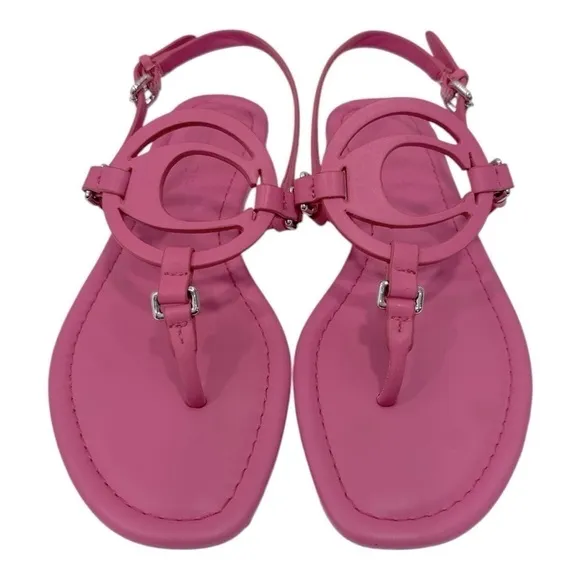 COACHJeri Leather T-strap Flat Sandals Pink Leather size 6 B