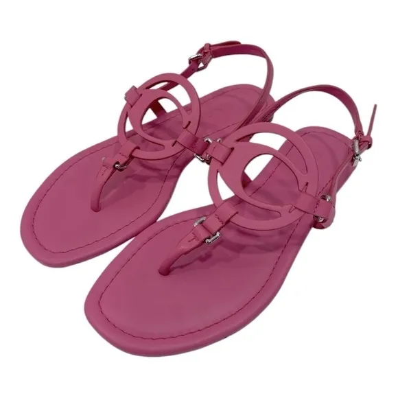 COACHJeri Leather T-strap Flat Sandals Pink Leather size 6 B