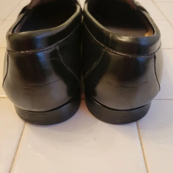 Cole Haan Black Leather Dress Shoes Flat Strap Loafers 12D Church Business Execu