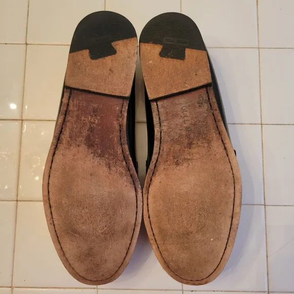 Cole Haan Black Leather Dress Shoes Flat Strap Loafers 12D Church Business Execu