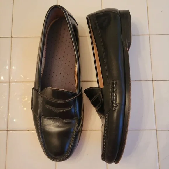 Cole Haan Black Leather Dress Shoes Flat Strap Loafers 12D Church Business Execu