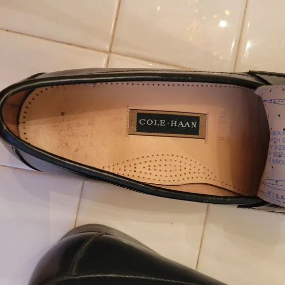 Cole Haan Black Leather Dress Shoes Flat Strap Loafers 12D Church Business Execu