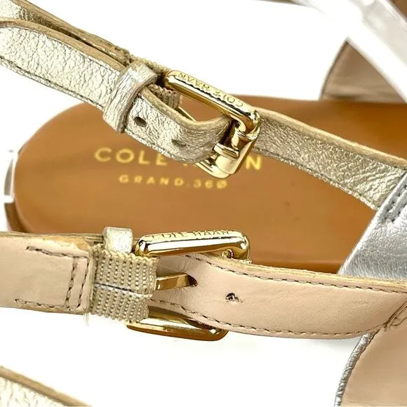 COLE HAAN GRAND 360 “AINSLEE”METALLIC LEATHER T-STRAP FLAT THONG SANDAL