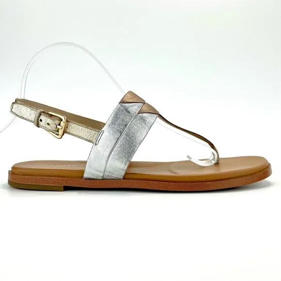 COLE HAAN GRAND 360 “AINSLEE”METALLIC LEATHER T-STRAP FLAT THONG SANDAL