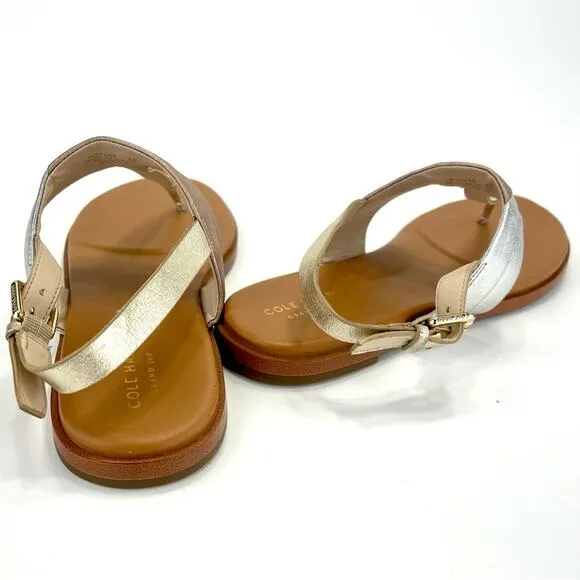 COLE HAAN GRAND 360 “AINSLEE”METALLIC LEATHER T-STRAP FLAT THONG SANDAL