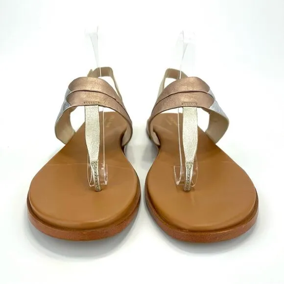 COLE HAAN GRAND 360 “AINSLEE”METALLIC LEATHER T-STRAP FLAT THONG SANDAL