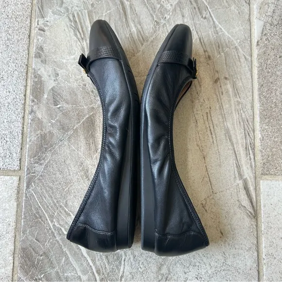 Cole Haan, Like New Women's Tova Bow Black Leather Ballet Flats, Size 11B