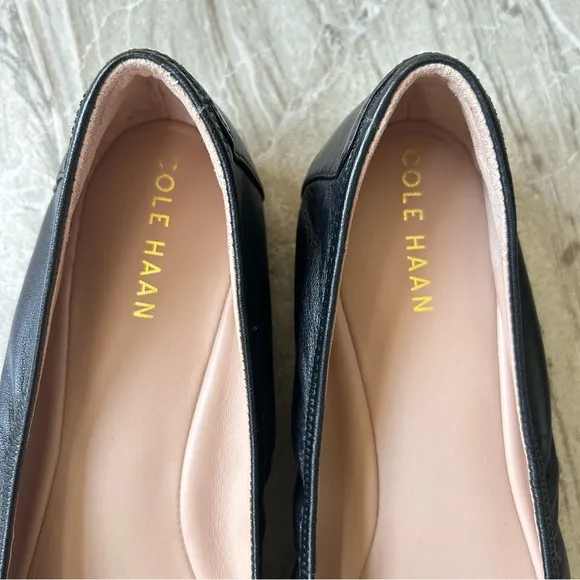 Cole Haan, Like New Women's Tova Bow Black Leather Ballet Flats, Size 11B