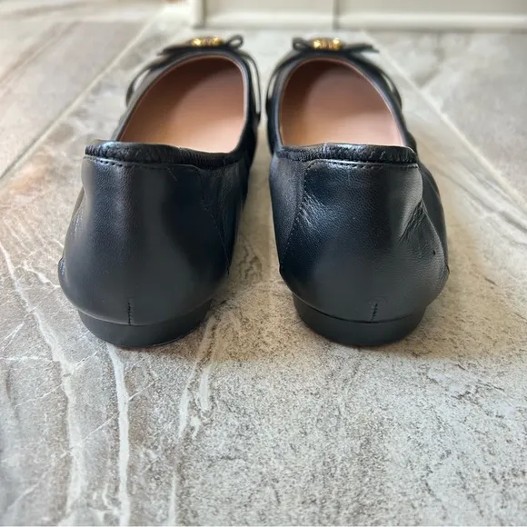 Cole Haan, Like New Women's Tova Bow Black Leather Ballet Flats, Size 11B