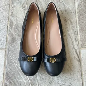 Cole Haan, Like New Women's Tova Bow Black Leather Ballet Flats, Size 11B