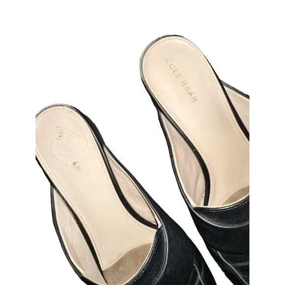 Cole Haan Mule Loafers Slip On Almond Toe Dress Black Leather Size 7B