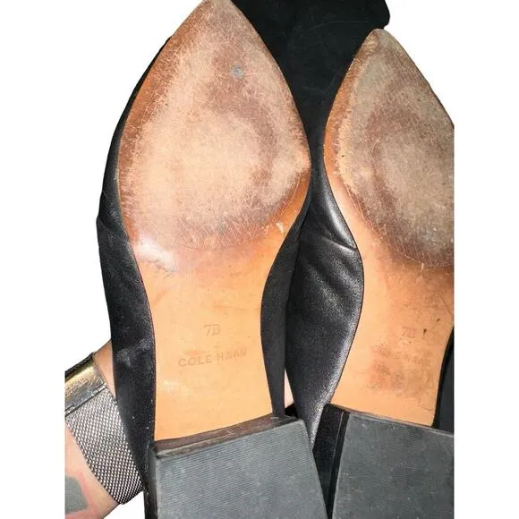 Cole Haan Mule Loafers Slip On Almond Toe Dress Black Leather Size 7B