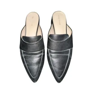 Cole Haan Mule Loafers Slip On Almond Toe Dress Black Leather Size 7B