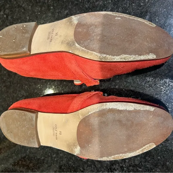 Cole Haan Red Suede Loafers with Gold Hardware