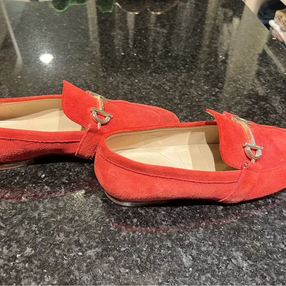 Cole Haan Red Suede Loafers with Gold Hardware