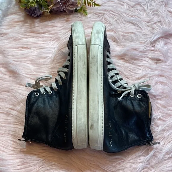 Common Projects Mens Black Leather High Top Sneakers sz 39