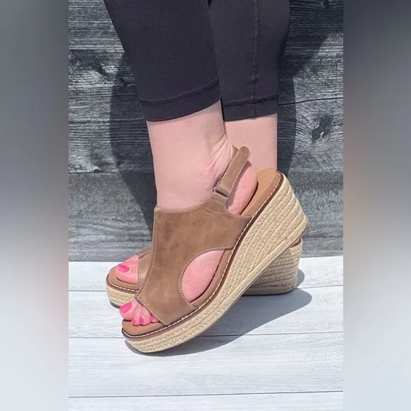 Corkys Footwear K Bye Tan Wedge Espadrilles Jute Wrapped Outsole