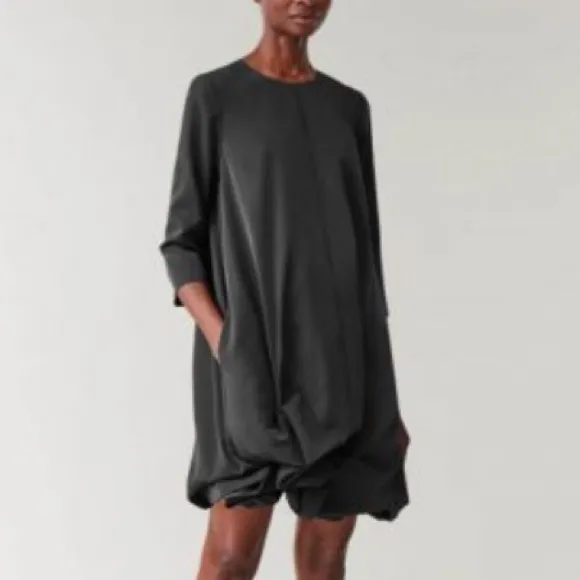 COS Black Bubble Hem Dress | 3/4 Sleeve Modern A-Line | Size 2