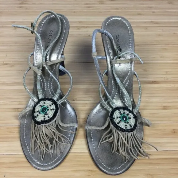 Costume National Beaded Fringe Tribal Heeled Sandals 41